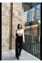 Pleated Buttoned Black Women's Palazzo Fabric Trousers - 5