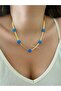 Blue daisy detail, non-tarnishing steel Italian chain.