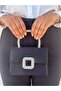 Women's Black Satin Covered Accessory Detailed Chain Evening Dress Shoulder Bag - 2