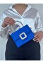 Women's Sax Blue Satin Covered Evening Dress Shoulder Bag with Accessory Detail and Chain - 3