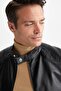 Slim Fit Stand Collar Faux Leather Coat Z3248Az23Sp - 4