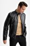 Slim Fit Stand Collar Faux Leather Coat Z3248Az23Sp - 3