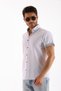 White Short Sleeve Striped Men's Regular Shirt - 5