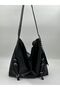 Women's Black Medium Voyo Boyfriend Casual Belted Wrinkled Patent Leather Shoulder Bag