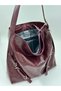 Women's Burgundy Medium Voyo Boyfriend Slouchy Belted Wrinkled Patent Leather Shoulder Bag - 6