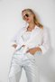 Gray Metallic Look Lame Palazzo High Waist Wide Leg Women's Trousers - 6