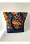 Faux Leather Navy Blue Handbag - Fox Pattern - 2