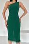 Trend Esinty Women's One Shoulder Collar Scuba Crepe Dress with Tassel Hem Detail