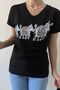 Black V-Neck Sequined Large Size Cotton T-Shirt - 2