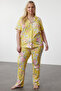 Sarı Çiçek Desenli Gömlek Yaka Örme Pijama Takımı TBBSS24AI00115 - 2