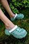 Green and White Women's Slippers - 19346 - 3