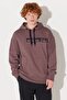 Loose Fit Comfortable Cut Hooded Fleece Inside Back Printed Brown Sweatshirt