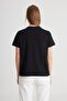 Regular Fit Regular Cut Crew Neck 100% Cotton Black T-Shirt - 5