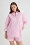 Relaxed Fit Wide Cut 100% Cotton Pink Shirt - 4