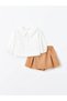Lcw Baby Bebe Collar Long Sleeve Basic Baby Girl Shirt and Shorts Skirt Set of 2 - 4