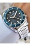 Silver-Blue Color Waterproof Steel Band Men's Wristwatch with Calendar