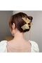 Gold Color Tulle Bow Model Latch Buckle with Pearl Jewelled Tail - New Trend Special Hair Clip