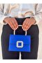 Women's Sax Blue Satin Covered Evening Dress Shoulder Bag with Accessory Detail and Chain - 4