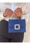 Women's Navy Blue Satin Covered Accessory Detailed Chain Evening Dress Shoulder Bag - 2