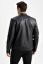 Slim Fit Stand Collar Faux Leather Coat Z3248Az23Sp - 7