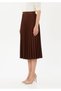 Brown Midi Length High Waist Pleated Skirt with Elastic Waistband - 4