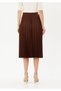 Brown Midi Length High Waist Pleated Skirt with Elastic Waistband - 5
