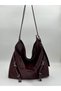 Women's Burgundy Medium Voyo Boyfriend Slouchy Belted Wrinkled Patent Leather Shoulder Bag - 2