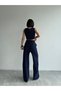 Women's Palazzo Trousers Buttoned Short Crop Vest Double Striped Suit - 3