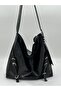 Women's Black Medium Voyo Boyfriend Casual Belted Wrinkled Patent Leather Shoulder Bag - 5
