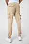 Beige Cargo Pocket, Zippered Elastic Leg Stretch Fabric Slim Fit Gabardine Men's Cargo Pants - 5