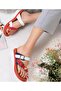 Red White Navy Blue Flip Flops with Buckle - 2