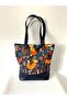 Faux Leather Navy Blue Handbag - Fox Pattern