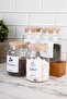 Set of 4 Wooden Vacuum Lid Labeled Tea Sugar Coffee Salt Storage Container Glass Jar 800 ml - 2
