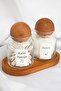 2-Piece Stand Wooden Ball Covered Cotton and Cotton Bud Storage Container Organizer Bathroom Organizer