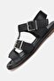 Women's Black Genuine Leather Strappy Flat Sandals, Size 36-41 - 6