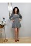 Mini Back Low-cut Women's Dress - Houndstooth Flared Design - 3