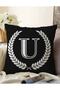 Double Sided Black and White Wreathed Letter U Special Design Digital Printed Raschel Pillow Throw Pillow Cover