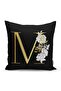 Black Background White Rose Motif Gold Letter M Special Design Digital Printed Pillow Throw Pillow Case