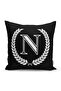 Black and White Wreathed Letter N Special Design Digital Printed Pillow Cushion Cover