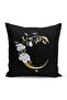Black Background White Rose Motif Gold Letter C Custom Design Digital Printed Pillow Throw Pillow Cover