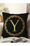 Double Sided Black Background Gold Leaf Framed Letter Y Special Design Raschel Knitted Pillow Throw Pillow Cover