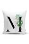 White Background Leaf Motif Black Letter M Special Design Digital Printed Pillow Throw Pillow Cover