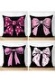 4-Piece Double Sided Black Background Pink Ribbon Design Digital Printed Suede Throw Pillow Cover Set