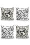 Set of 4 White Background Ethnic Black Pencil Drawing Digital Printed Modern Throw Pillow Covers