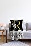 Double Sided Black Background White Rose Motif Gold Letter R Digital Printed Raschel Pillow Throw Pillow Cover - 2