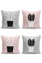 4-Piece Gray & Pink Floored Flower Pot Cactus Design Digital Printed Modern Throw Pillow Cover Set