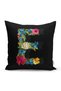 Black Background Colored Rose Themed Letter E Special Design Digital Printed Pillow Throw Pillow Cover
