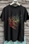 Women's Black Leaf Pattern Sequin Sequin Embroidered 100% Cotton T-Shirt