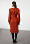 Brown Plain Midi Woven Dress Twoaw23El00895 - 4
