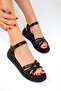 Genuine Leather Women's Black Sandals - 19354 - 4